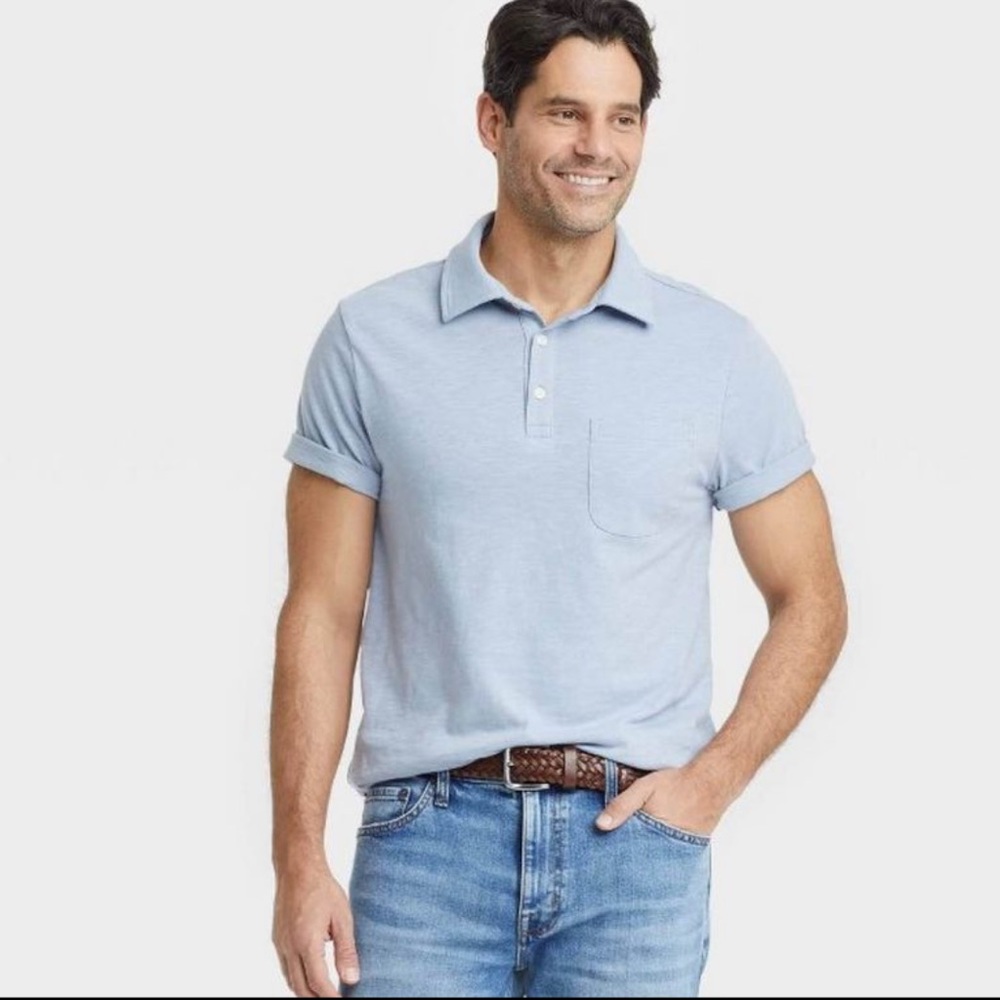 Men's Short Sleeve Collared Polo Shirt-Foggy Blue, Small-Goodfellow & Co.